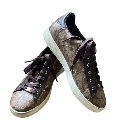 Coach Size 9.5 Khaki Mahogany C126 Low Top Signature Coated Canvas Sneaker Shoes - Picture 1 of 16